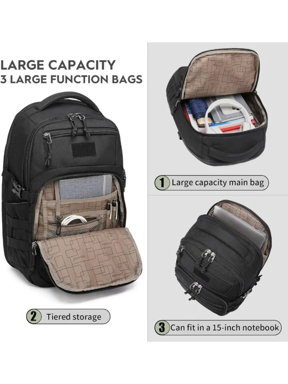 Tactical Military Backpack for Men - Small Black Assault Bag, Outdoor Gear